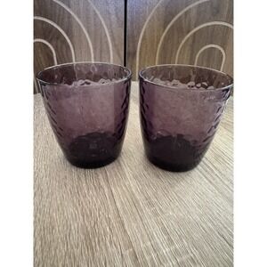 Pair Of Vintage Studio Bormioli Rocco Hammered Purple Art Glass Cup